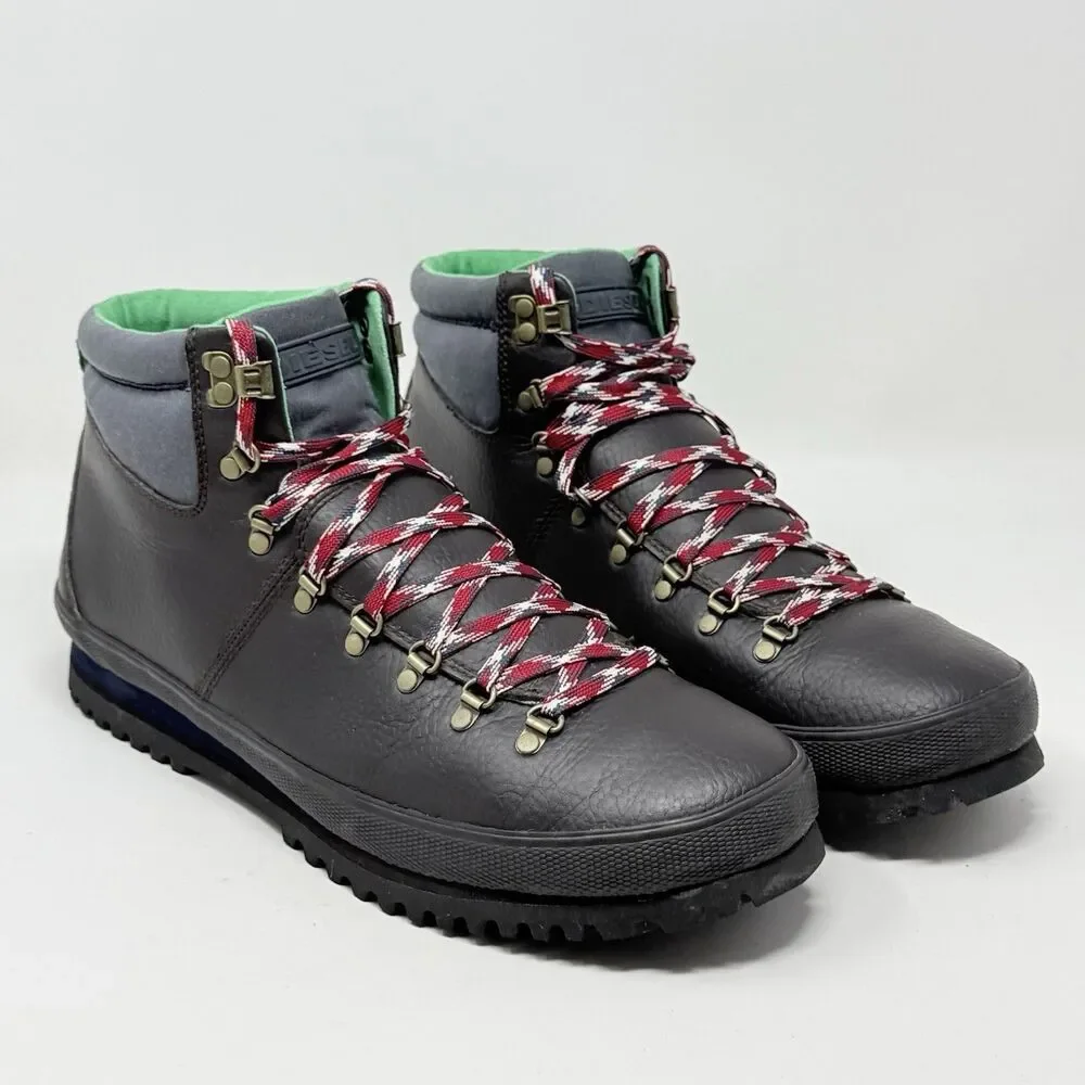 Diesel Quebec Hiking Boots Mens 13 Brown Leather Gorpcore Trekking Lined